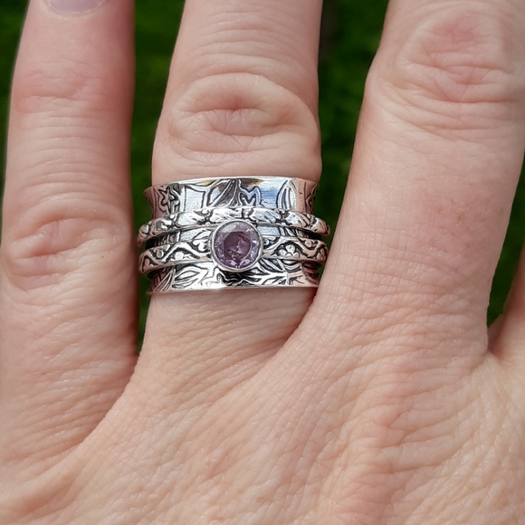 New Pink Topaz 925 Silver Spinner Meditation Ring. - Picture 7 of 8